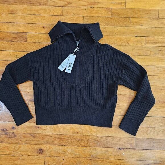 525 America Sweaters - 525 America Cable Knit Half Zip Pullover Sweater Black XS